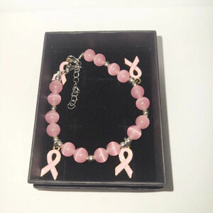 Pink beaded Breast cancer awareness charm bracelet NIP